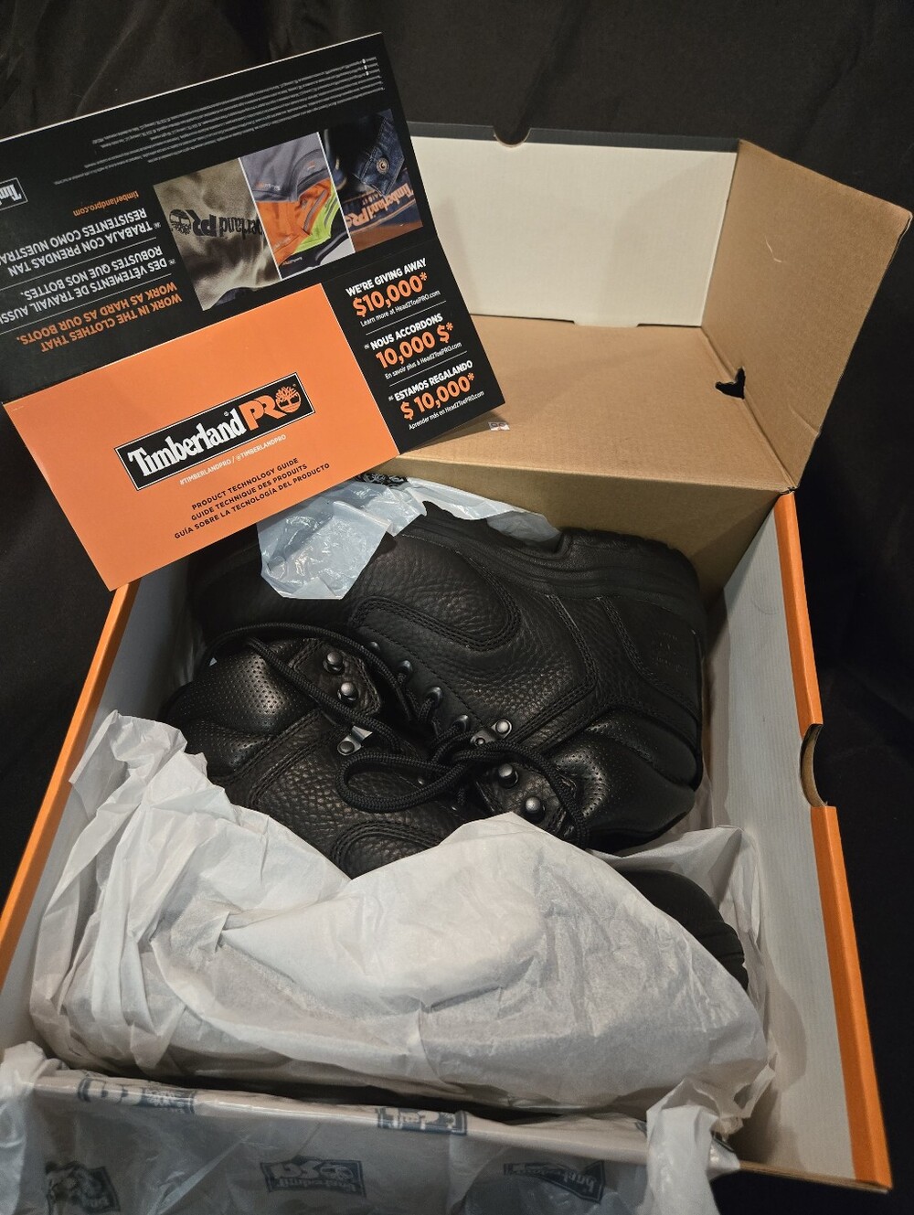 Timberland PRO Womans Black Leather Work Boots with Lace-Up Eyelets